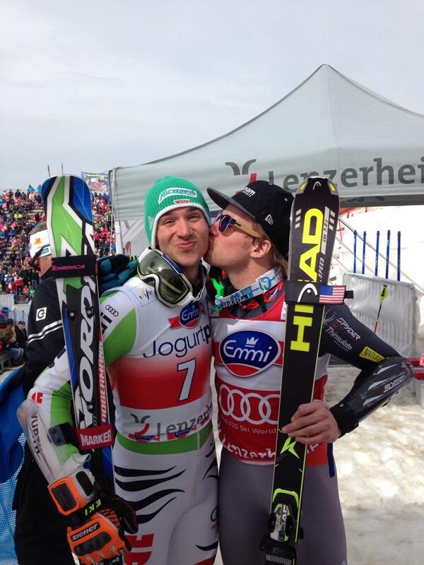fisalpine's tweet photo. #Neureuther got a very, very well deserved kiss from @tedligety ! What a day to wrap up the GS season!! http://t.co/QitUJNHhNy