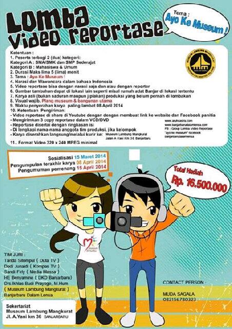 Seputar_Bjb's tweet photo. Ikuti Lomba Video Reportase Museum Lambung Mangkurat Provinsi KALSEL bertema "Ayo Ke Museum". CP BDL : 082156780323 http://t.co/txKwkAD5fa
