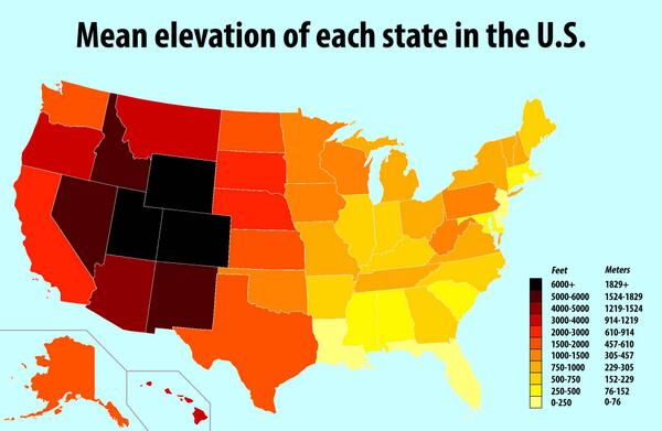 Amazing Maps On Twitter Mean Elevation Of Each Us State Http