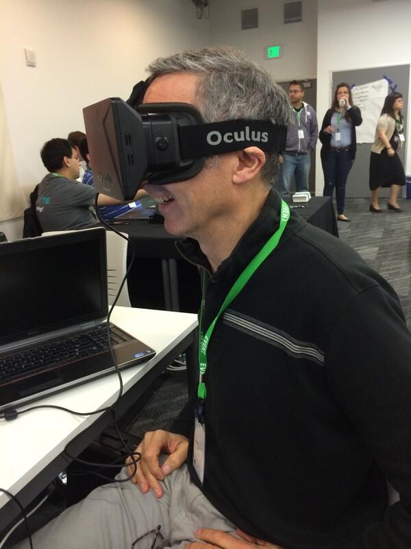 What? Walking around a building virtually using #Oculus at the #aechack  AEC hackathon! Awesome.