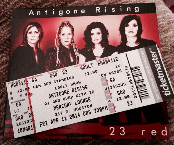 cindytangorra's tweet image. My ticket for @antigonerising on 4/11 with opener Hannah Thomas @htmusic arrived with my 23 red CD. #howappropriate
