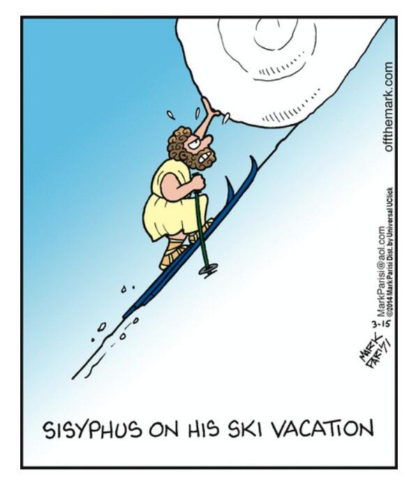 StephenJenkin's tweet photo. Sisyphus on his skiing holiday... http://t.co/EokBANk5wV