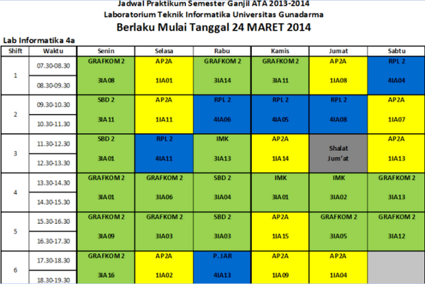 Erwaansyah's tweet photo. @1IA02 jadwal lab TI berlaku mulai tanggal mulai tanggal 24 maret 2014. http://t.co/UScEAKUUJk