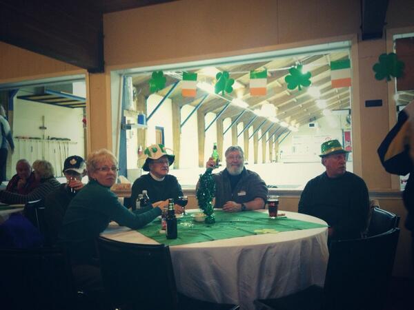 Celebrating St Patricks Day at the club!  Curling and cards- and of course green beer