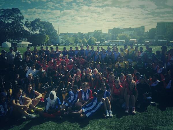 UnityCup's tweet image. All the #UnityCup players getting ready to play. #UnityCup2014 #AFL #AFLdiversity #kensington