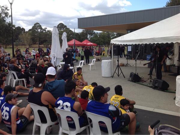 afldiversity's tweet photo. Welcome to the country at the #UnityCup2014 paying respect to the traditional people of the land #manyculturesonegame http://t.co/dxMzzs52io