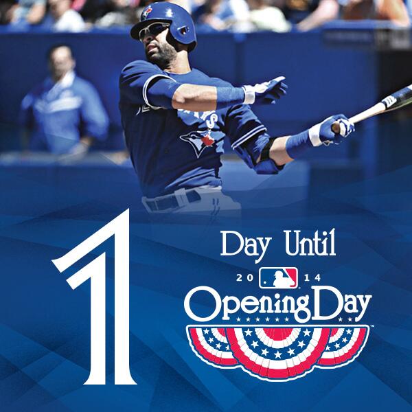 BlueJays's tweet photo. Happy Opening Day Eve! It starts tomorrow for @JoeyBats19 and the @BlueJays! http://t.co/22uButNvAh