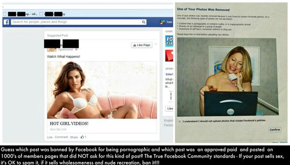 FelicitysBlog's tweet photo. #STGMB "Here is an actual paid ad Facebook was spamming people with yesterday, yet they banned our photo http://t.co/CzjdsrwP1Q"