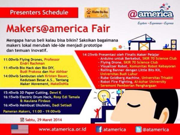 Makedo_nia's tweet photo. Over 15 Indonesian makers present/exhibit at Makers@atamerica Fair Today 10am - 7pm http://t.co/kOhZN83brw #MakersFair #ArduinoD14