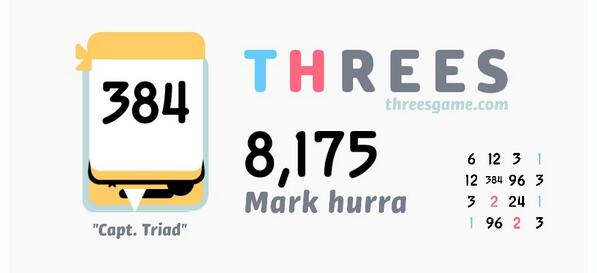 markagerskov's tweet image. Nyt yndlings spil og ny rekord 8,175 in @ThreesGame! threesgame.com