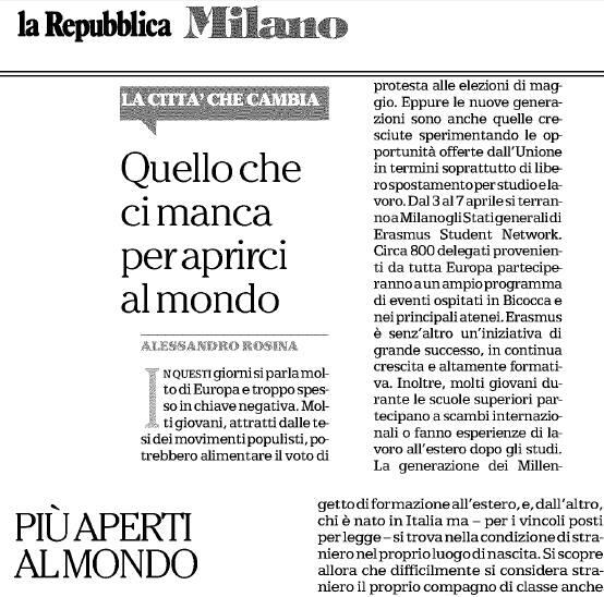 La mia ricerca sulle competenze interculturali dei 18enni, raccontata oggi da Alessandro Rosina su Repubblica Milano