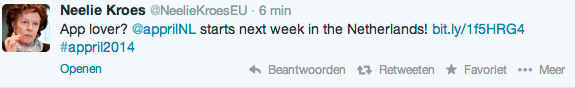 Neelie Kroes twittert over appril. Awesome!