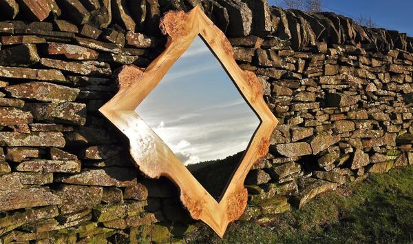 Em Diamond Mirror on a #Yorkshire Stone wall  #Sculpture #furniture #iLoveHD #interiordesign - allan-lake.com
