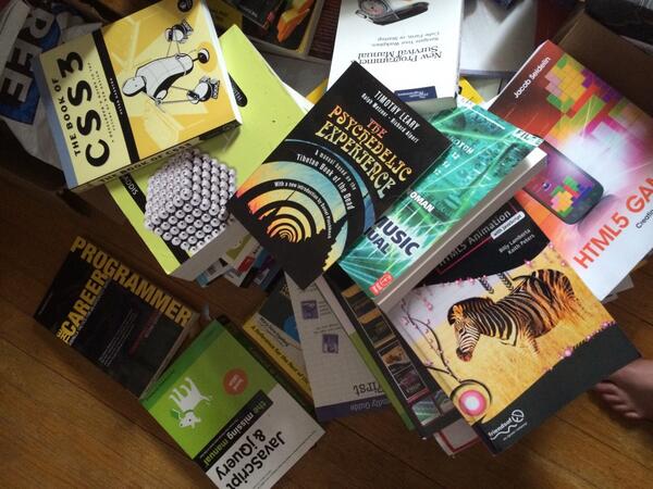 RedQueenCoder's tweet image. @rundavidrun #DevBooks Not my favs, but one of my many piles of web dev books. Away from home now :(