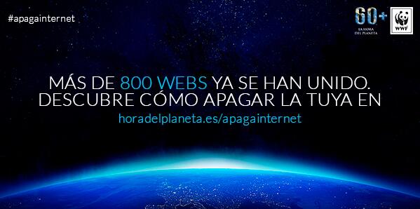 WWFespana's tweet photo. Más de 800 webs y blogs se quedarán mañana a oscuras en la #horadelplaneta #ApagaInternet http://t.co/wdj8HCaHEn http://t.co/NJOLKSGocz