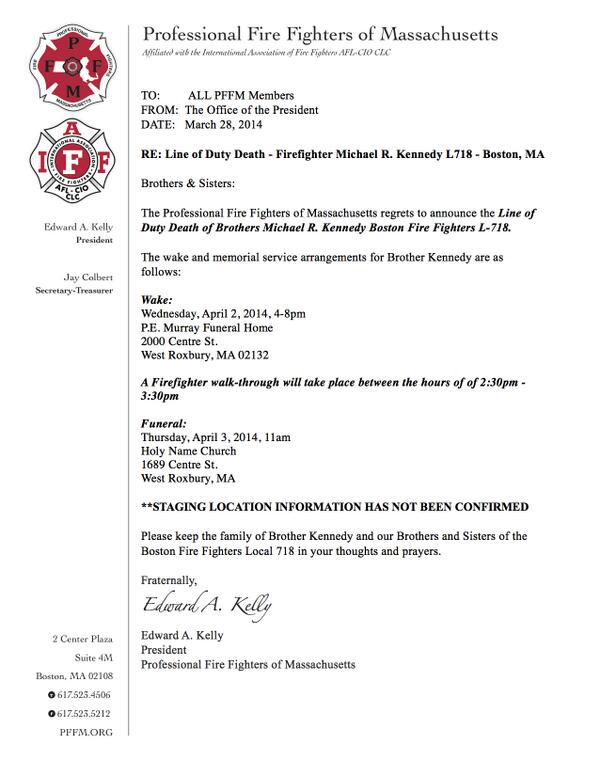 THE_PFFM's tweet photo. Limited arrangement info. for Boston Brother Kennedy have been released. follow us for updates. #BostonStrongLocal718 http://t.co/6f8n7d8tr8