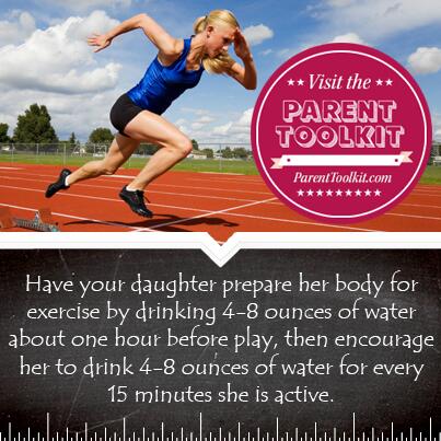 NBCUAcademy's tweet photo. #ParenTip: Have your daughter drink 4-8 ounces of water for every 15 minutes she is active http://t.co/CUGxCSQhhX http://t.co/MYdCpLeLiw