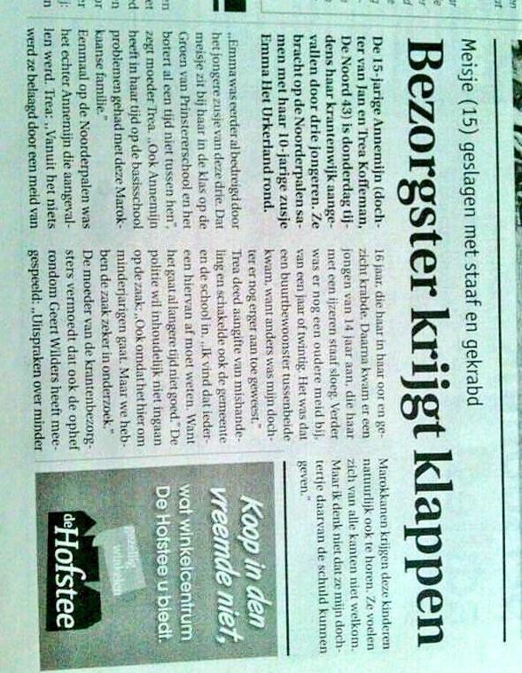 Urks meisje (15) afgetuigd door 3 Marokkanen met ijzeren staaf. Ze bracht met haar zusje (10) kranten rond.