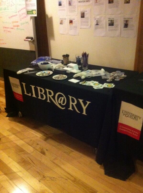 mjdelia's tweet photo. Swag table all dressed up at #SWTOLib @UoG_ATS @RebeccaCIOCL http://t.co/CzZVhqPXaT
