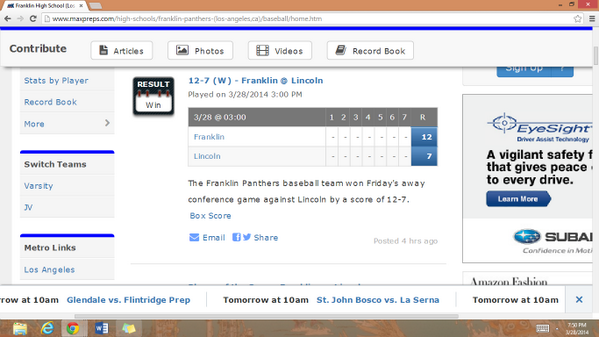 fhs_panthers1's tweet photo. CONGRATULATIONS TO OUR BOYS VARSITY BASEBALL TEAM VS Lincoln!! #franklinpanthers! Score 12-7 ! LET'S GO! http://t.co/iFb4zEs33K