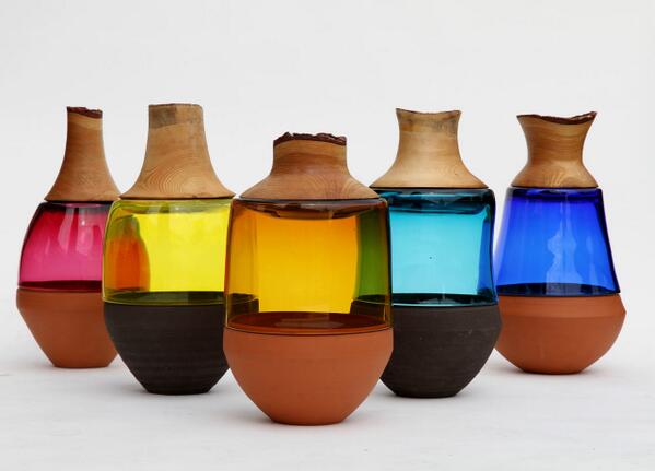 designmilk's tweet photo. These breathtaking vessels mix glass with wood, metals, and pottery: http://t.co/vk4iFnBvle http://t.co/56okdTZ6av
