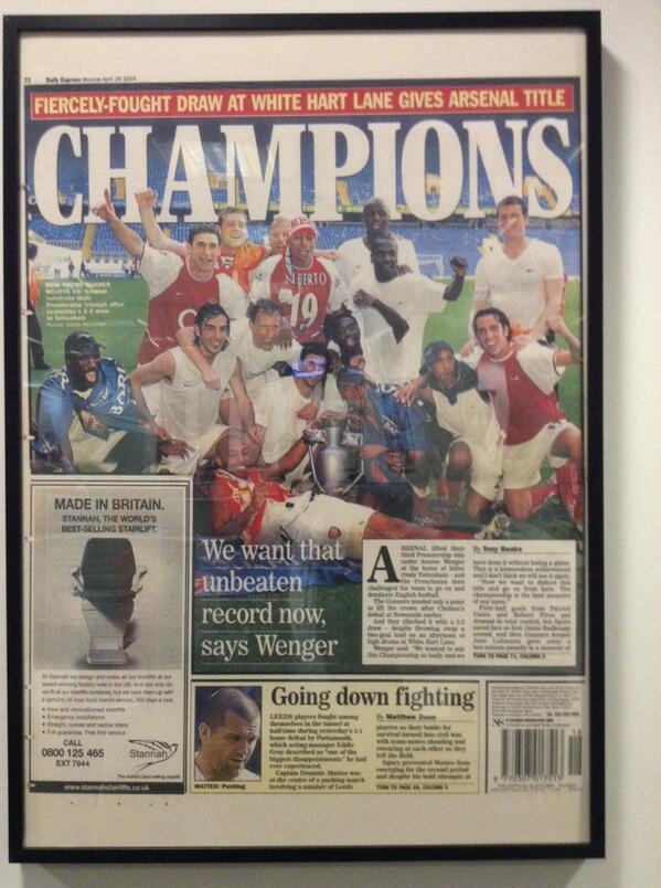 Faxe6eren's tweet photo. Sådan så det ud for 10 år siden da Arsenal vandt, skal det ske igen, så skal de vinde idag, det er sidste chance. http://t.co/31l6qgweJV