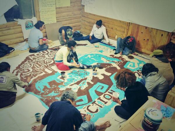 Bye to #actioncamp2014. Thks trainers, campers, logistics, kitchen! BEST week. Below: banner painting #AguaFria