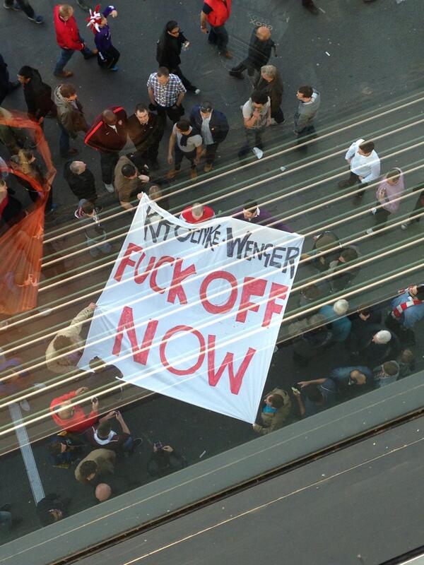 Bj6UNgFIQAA8vBh Some Arsenal fans protested before the Man City game with Kroenke, Wenger F**k Off Now banner [Picture]