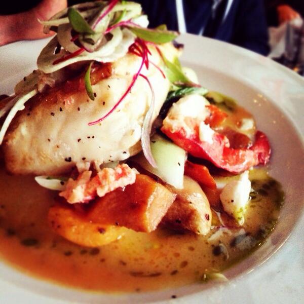 Grilled waluu baby bok choy, root veg, blood orange beurre blanc, shaved fennen and crab salad <a href="/VargaBar/">Varga Bar</a>