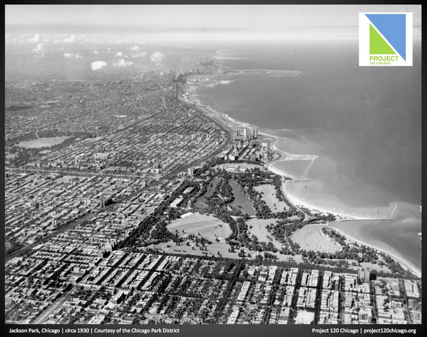 p120chicago's tweet photo. What did Chicago look like from the air in 1930 from Jackson Park? http://t.co/1RHy0y1Ya6