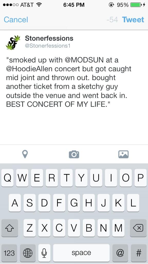 Stonerfessions1's tweet photo. haha nice one man! @HoodieAllen @MODSUN http://t.co/YhX1JyqXY4