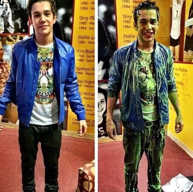 Austin Mahone on X: "Ahhhhh they got me!! 😝 #slimed  http://t.co/CmBNv64f5X" / X