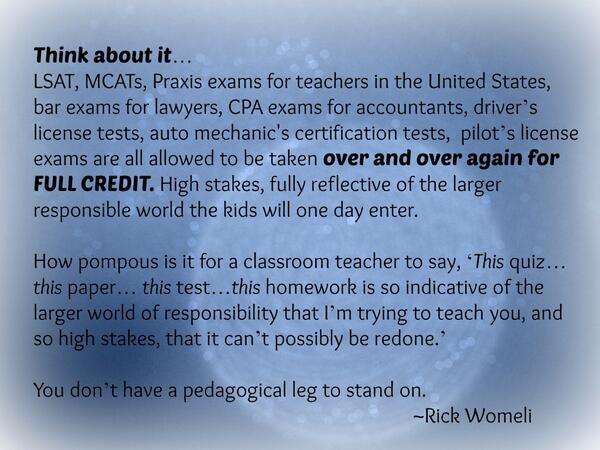 1 of the best educational phrases of all time:

"You don't have a pedagogical leg to stand on." <a href="/RickWormeli/">Rick Wormeli</a>

#edchat