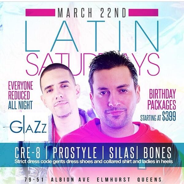 HAMMERTIME_ENT's tweet image. #LatinSaturday at Glazz! @DJPROSTYLE on set!! Everybody reduce on my list ALL NIGHT txt me w/name 516.462.2866