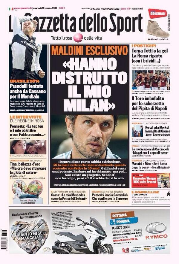 Maldini on GDS "They destroyed my Milan. Inside me there's anger. All the work we did in our last 10 years is lost"
