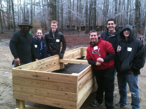 Thanks to great #GCFFarm #volunteerstoday from @UNFOspreys. Group of 10 finished raised beds & worked in greenhouse.