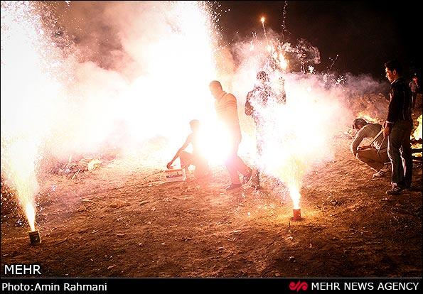 On the last Wednesday of the year, Iranians set up bonfires in public places and leap over the flames in a ritual, Chahar Shanbeh Soori, thought to ensure good health for the year. People sing the following song addressing the fire while jumping: Give me your beautiful red color And take back my sickly pallor! alt