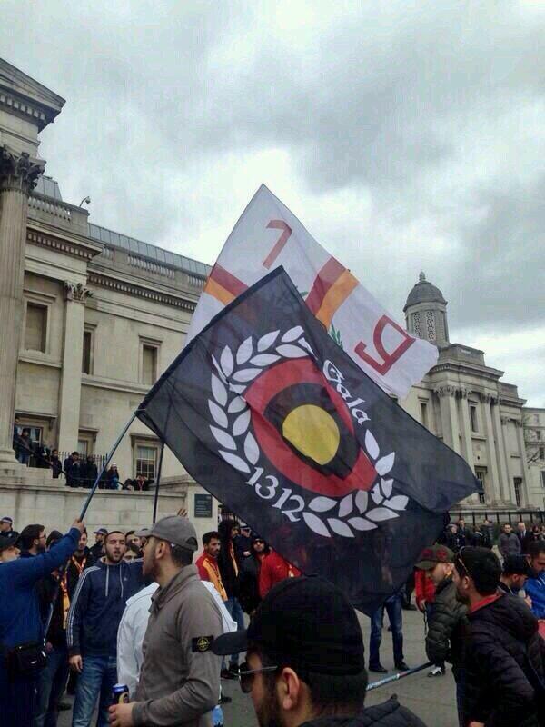 europeanscenes0's tweet photo. Ultras Galatasaray in London. http://t.co/R3BoJyFR9Q