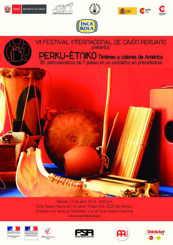 12 DE ABRIL 8PM GRAN TEATRO NACIONAL , LIMA, PERU.
PERKU-ETNIKO 30 músicos de 7 países.