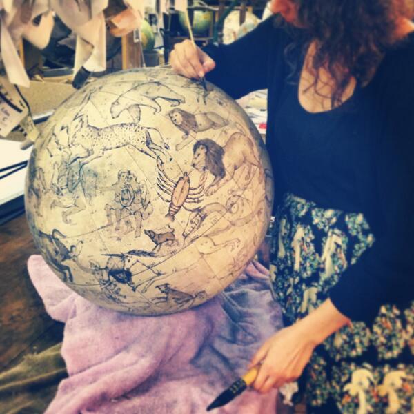 globemakers's tweet image. Isis painting the Celestial Globe #constellations #starsigns #celestialglobe #globes #handpainted #handmade #bespoke