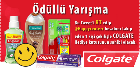 ÖDÜLLÜ YARIŞMA! Bu Tweet'i RT edip, <a href="/HappyCenterr/">Happy Center</a>'ı takip eden 1 şanslı kişi #Colgate hediye kutusunun sahibi olacak.