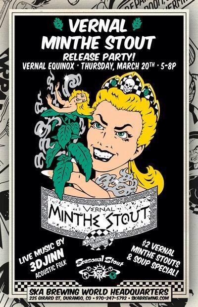 skabrewing's tweet photo. Vernal Minthe Stout hits shelves this Thurs! Happy Spring!  #springfever @SkaBrewArlo @SkaBrewWalrus @Skabrewconway http://t.co/2Yc9gjby7H