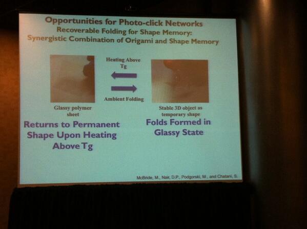 Fascinating new work by Chris Bowman on polymers w shape memory and origami opportunities