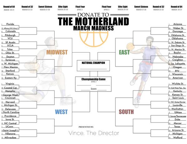 VinceDirector's tweet photo. Donate To The Motherland March Madness #BracketChallenge http://t.co/ACroJKMudg