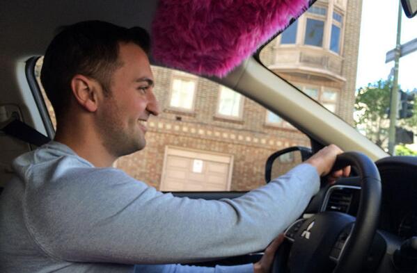 lyft's tweet image. Lyft cofounder @johnzimmer was spotted as a Lyft driver this morning, the interior decked out in pink fur.
