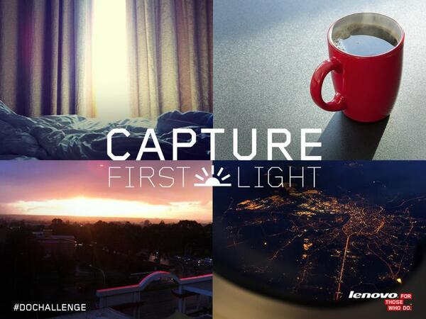 Lenovo's tweet image. TIME FOR YOUR FIRST #DoChallenge: share your best photo interpretation of &quot;First Light.&quot; #sunrise #coffee