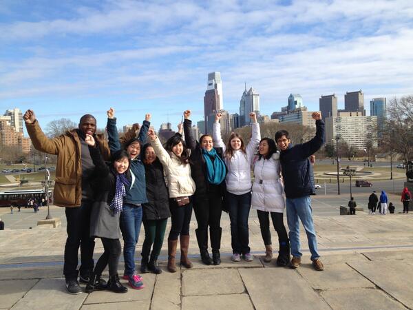 BreakoutPhilly's tweet photo. After a triumphant recreation of #Rocky running up the steps of the Art Museum #breakout2014 @pace_princeton http://t.co/a6UZ0J9Mvk