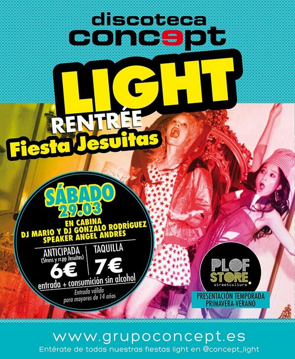 concept_light's tweet image. Sábado 29 FIESTA JESUITAS en #conceptlight!!! Consigue YA tu anticipada a 6€ en Jesuitas y Pub STRESS... LIMITADAS!!!