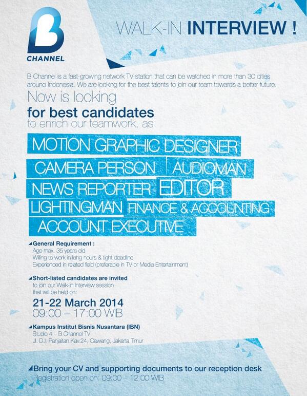 Lowongan : walk in interview