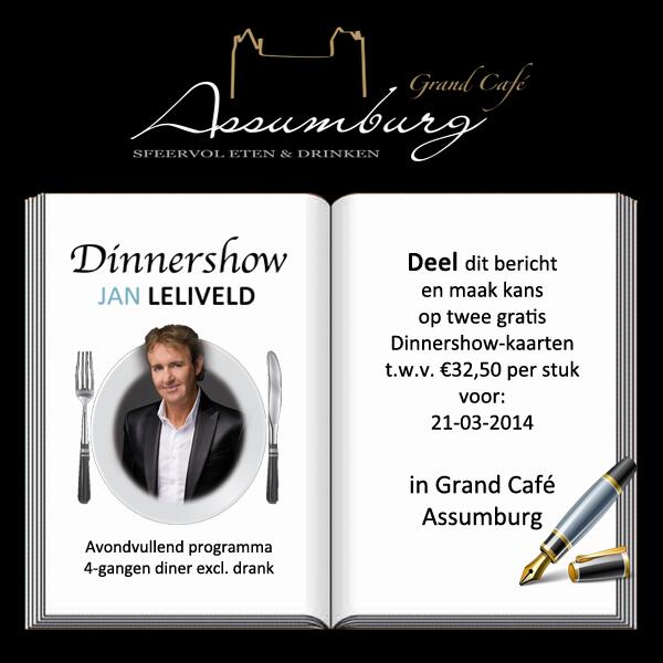 Retweet dit bericht of deel de foto op FB facebook.com/GrandCafeAssum… en maak kans op 2 gratis Dinnershow-kaarten!